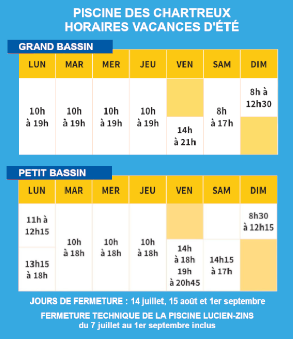Horaires été 2025 site web